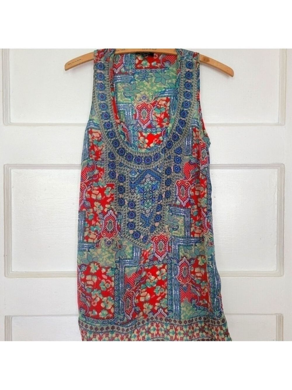 Tolani 100% Silk Art Nouveau Style Floral Print Boho Tank Top